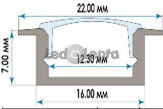 Алюминиевый профиль 1м для светодиодной ленты врезной ПФ-19 + Рассеиватель 1018491 фото